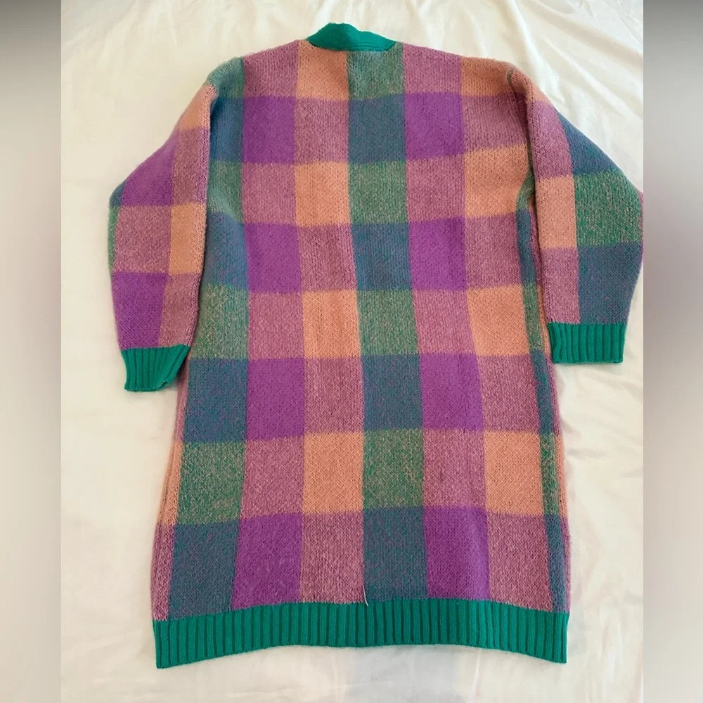 BaeVely by wellmade Inc., size S, pastel plaid long knit cardigan. NWT - Picture 5 of 6